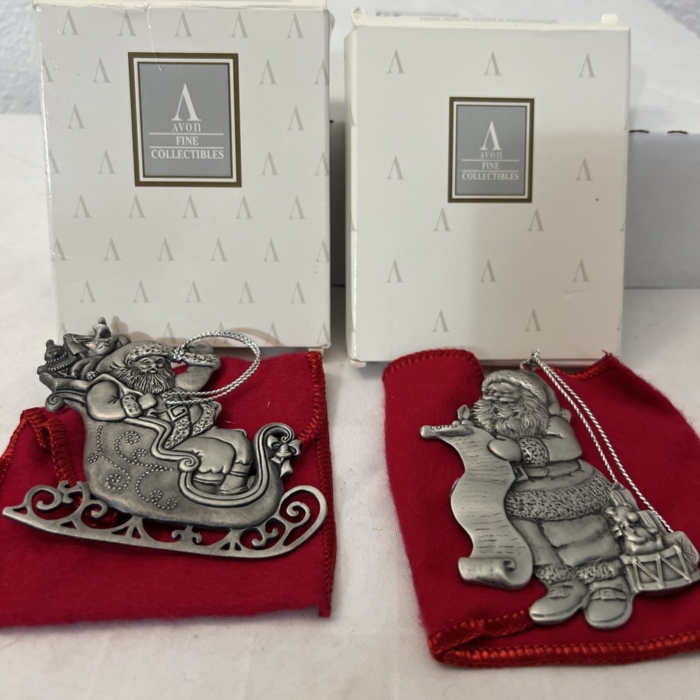Avon St Nicholas 1995 1996 Commemorative Christmas Ornaments Pewter Santa Lot 2